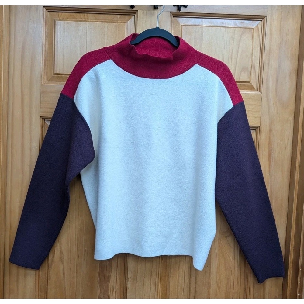 Maeve Women's Small Sweater Turtleneck Long Sleeves Color Blocked Pullover Top